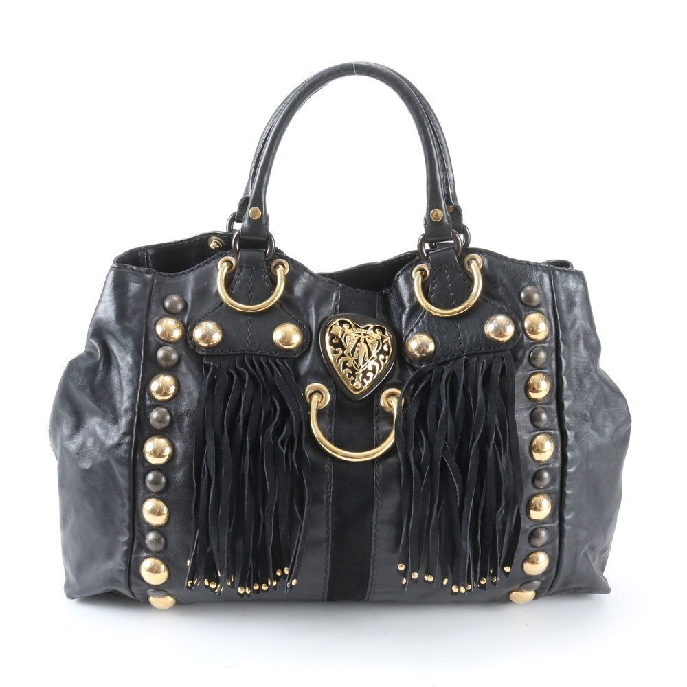 Gucci Babushka Emblem Leather Tote Bag Shoulder Handbag Black